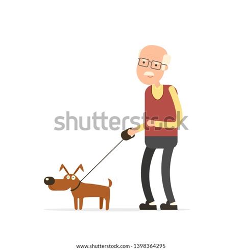 Old Man Walking Dog Clipart Image Stock Illustration 1398364295 ...