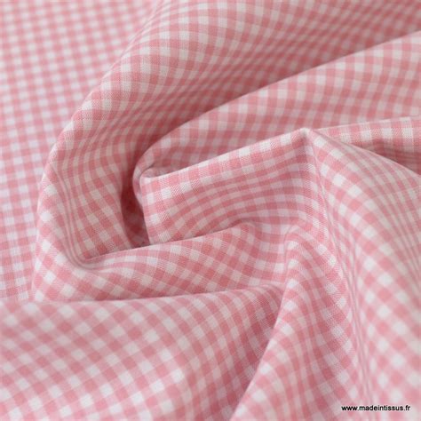 Tissu Vichy Petits Carreaux Sur Popeline Coloris Vieux Rose