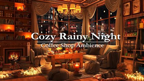 2024 Night Autumn Jazz Music At Coffee Shop Ambience Rain Night