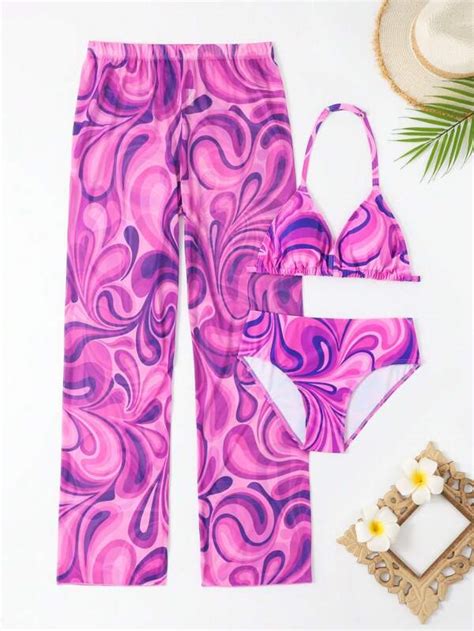 Shein Chica Adolescente Ba Ador Bikini Con Estampado Con Pantalones