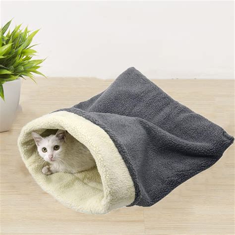 Cat Bed Cave Sleeping Bag Coral Velvet Warm Covered Cat Bed Indoor For