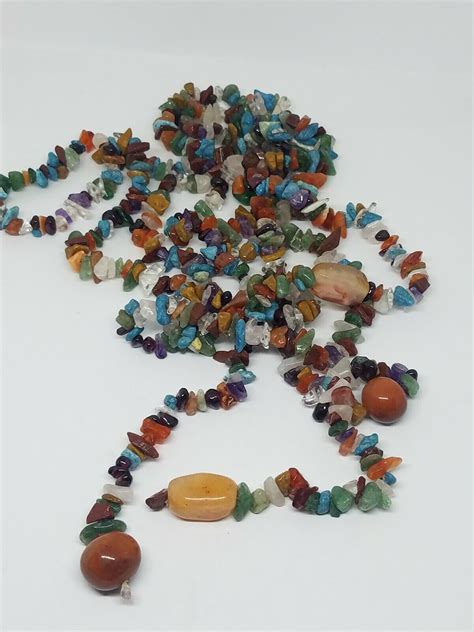 Vintage Multi Gemstone Chip Bead Long Lariat Necklace EBay