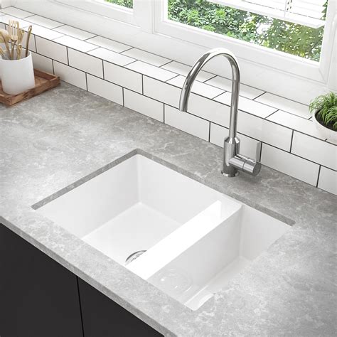 15 Bowl Undermount White Granite Composite Kitchen Sink Reversible