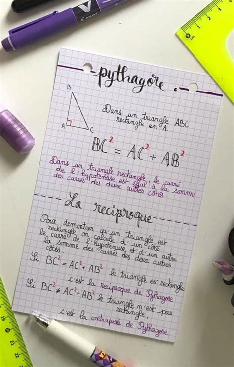 Fiche de révision aesthetic collège maths Pythagore Come prendere