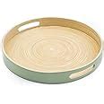 Dehaus Stylish Wooden Bamboo Tray Sage Green Large Luxury Round