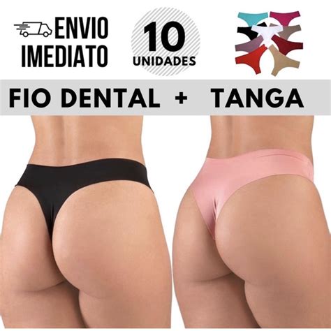 Kit 10 Calcinhas Sem Costura 5 Tanga 5 Fio Dental Corte A Laser