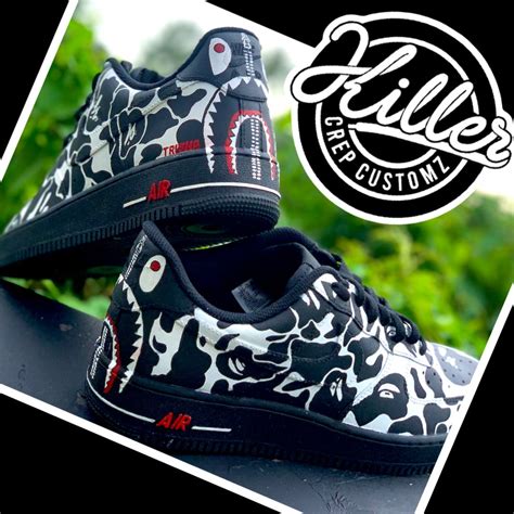 Custom Nike Air Force 1 Bape Shark Inspired Custom Af1 Footwear Uk Killer Crep Customz