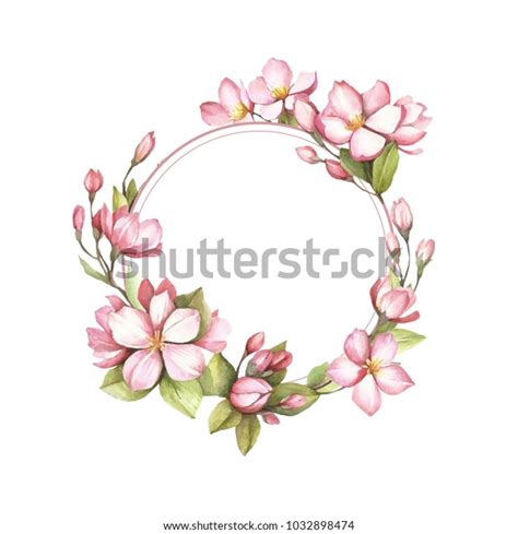 Frame Cherry Blossoms Hand Draw Watercolor Stock Illustration