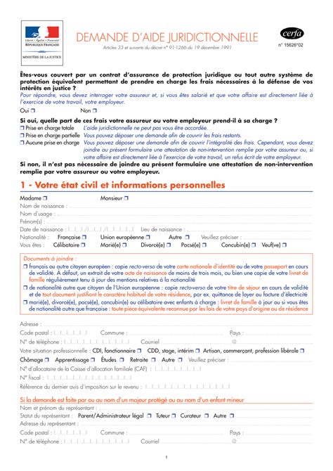 Formulaire 15626 02 Demande Daide Juridictionnelle Document Et