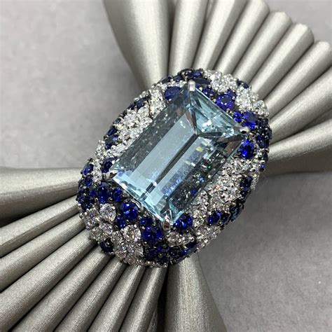 ANELLO FANTASIA ACQUAMARINA ZAFFIRI ROYAL BLUE E DIAMANTI