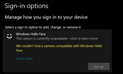 Nous n avons pas trouvé de caméra compatible avec Windows Hello Face