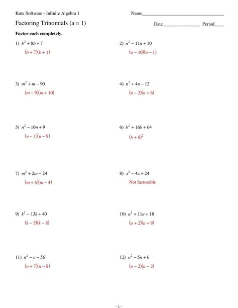 Factoring Trinomials Worksheets