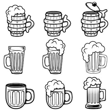 Premium Vector | Set of beer mugs. elements for logo, label, emblem, sign, badge. illustration