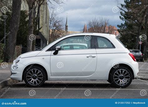 Profile View Of White Fiat 500 Parked In The Street Editorial