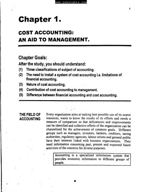 Pdf Chapter 1 Cost Accounting An Aid To Management Cost Accounting By