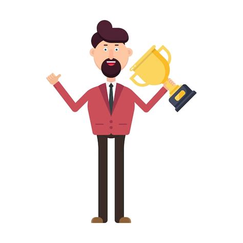 Premium Vector Businessman Holding Winner Trophy Illustration