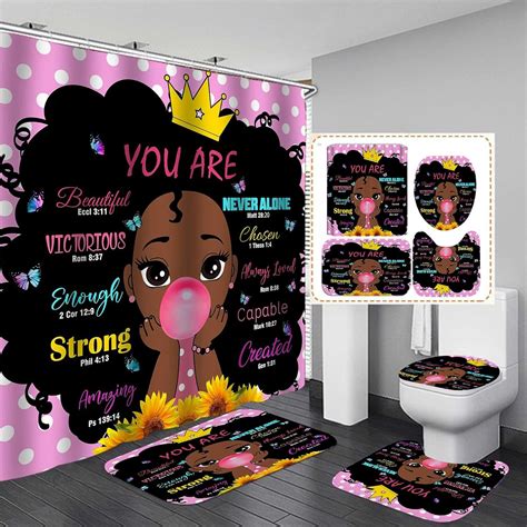 Amazon JAYDEN MADGE 4PCS Afro Girl Shower Curtain Set Yellow