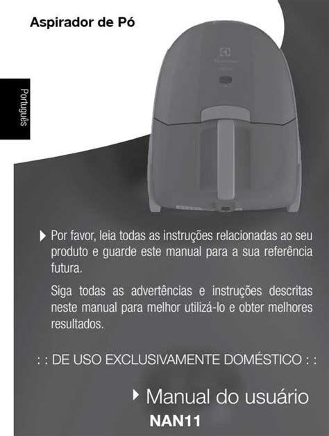 Manual De Instruções Do Aspirador De Pó Electrolux Nan11 Eletro Home