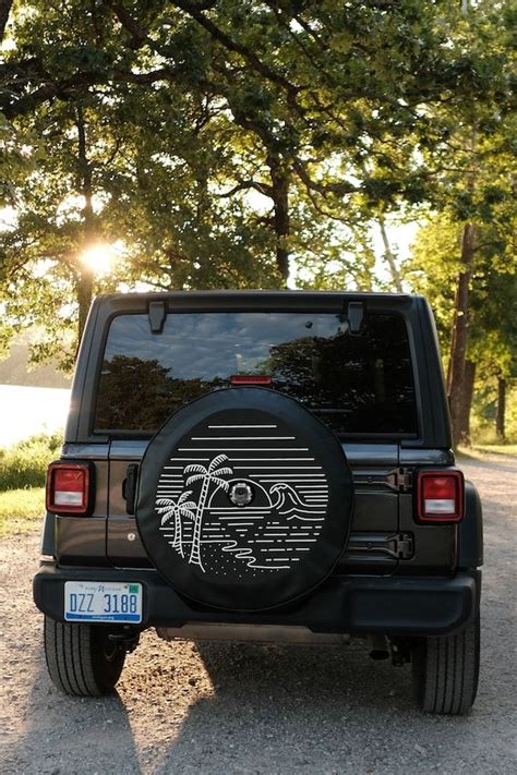 Beach Scene Jl Tire Cover With Backup Camera Palm Tree Design Beach