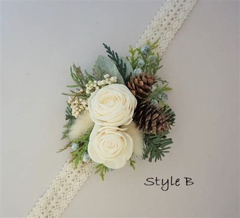 Winter Wrist Corsage Woodland Wedding Corsage Pine Cone Etsy