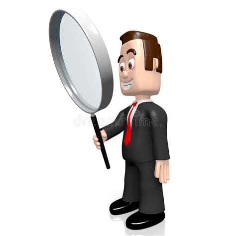 3d Businessman Holding Magnifying Glass Stock Illustration