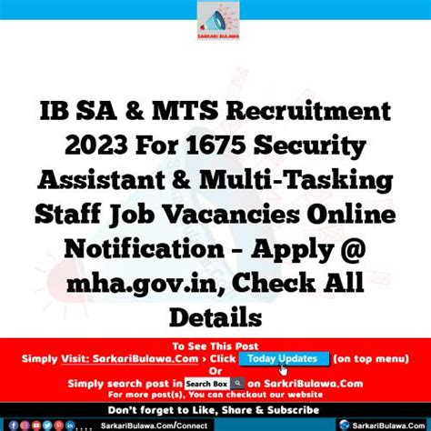 Ib Sa Mts Recruitment For Security Assistant Multi