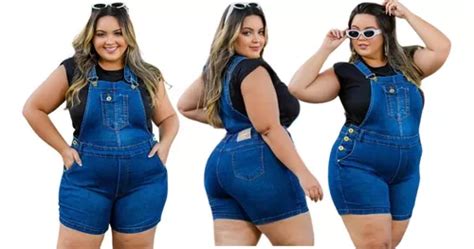 Jardineira Macac O Curto Plus Size Lycra Parcelamento Sem Juros