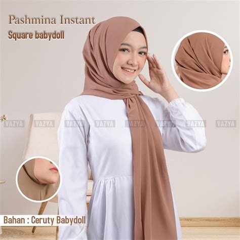 Jual Jilbab Hijab Pasmina Instan Square Babydoll Pashmina Instant Bahan