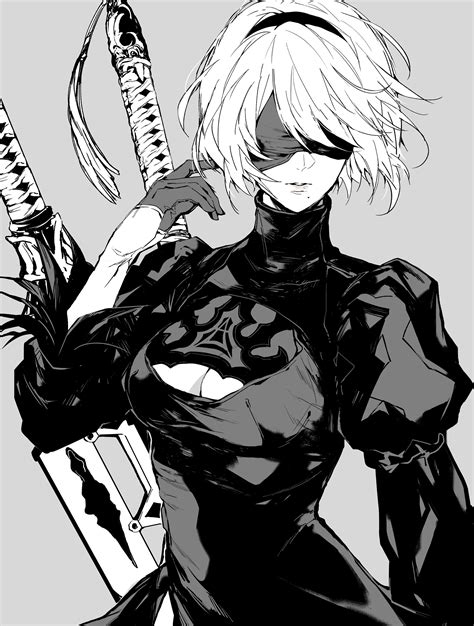 The Big Imageboard Tbib 1girl 2b Nier Automata Absurdres Black Blindfold Black Dress