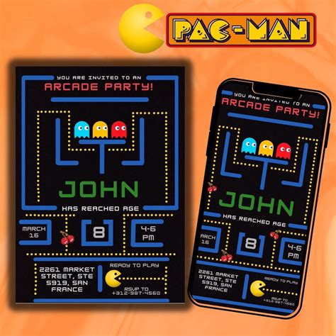 Editable Pac Man Birthday Invitation Printable Retro Arcade Game