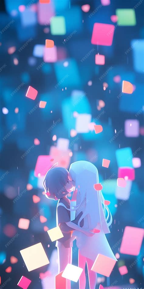 Premium Photo | Anime couple kissing in front of a colorful background with lots of confetti ...