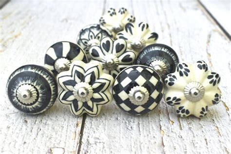 Artisno Black And White Ceramic Knobs Kitchen Cabinet Drawer Knobs Hardware Knobs Handmade Knobs