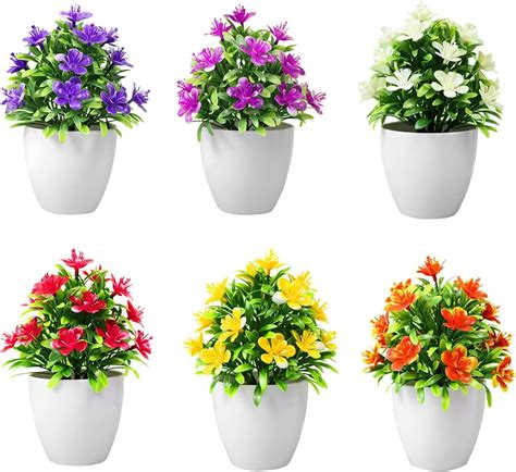 Luckwaii 6 Artificial Flower Pots Grave Flower Pots Artificial Potted