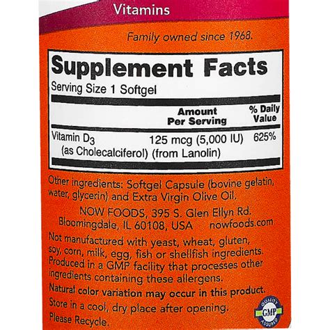 Vitamina D3 NOW 5000 IU 120 capsulas blandas – Empaklo.com