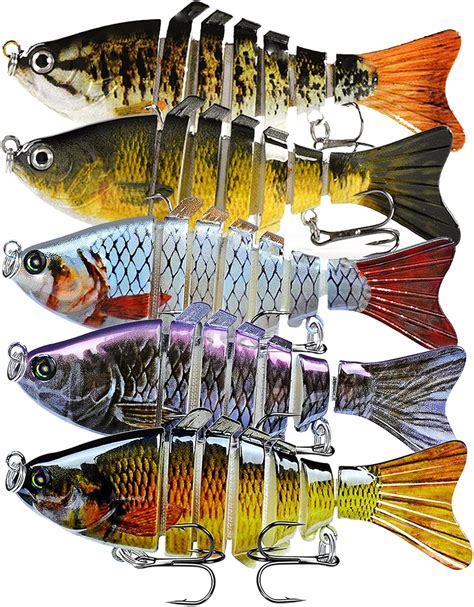 5Pcs Multi Jointed Bass Pike Fishing Lures With Storage Box 3D