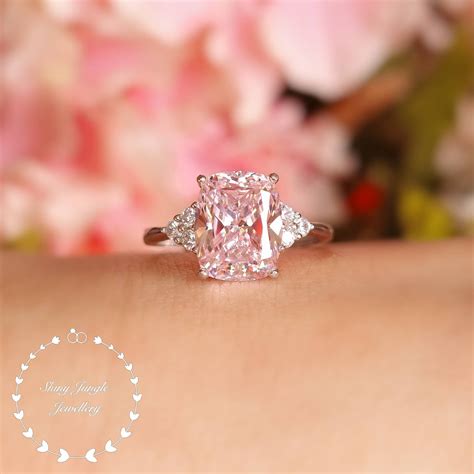 Pink Diamond Ring Stone Style Engagement Ring Carats Cushion Cut