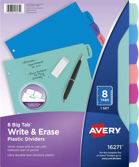 Avery Durable Plastic Tab Write Erase Big Tab Dividers For Ring