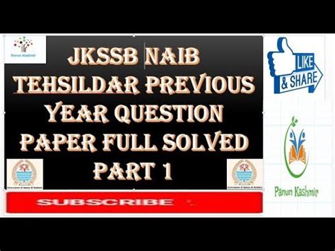 Jkssb Naib Tehsildar Previous Year Solved Questions Paper Part Youtube