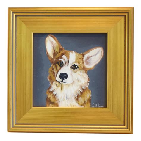 Corgi Dog Pet Portrait Oil Painting Including The Antiqued Gold Wood