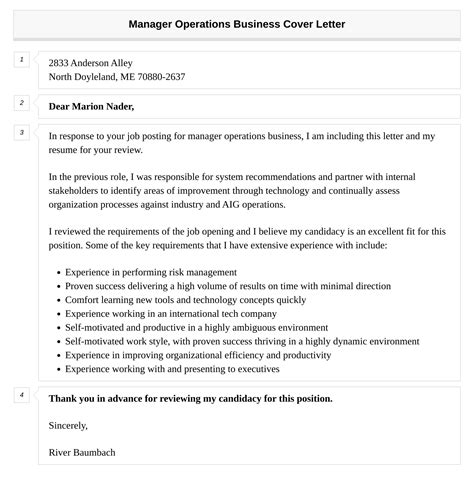 Manager Operations Business Cover Letter Velvet Jobs