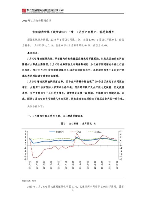 2019年1月物价数据点评：节前猪肉价格下跌带动cpi下滑 1月生产资料ppi首现负增长