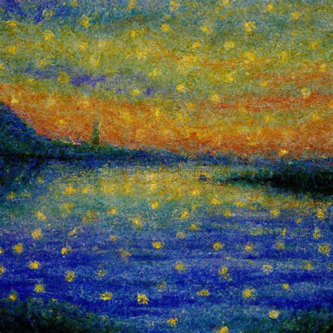 Beautiful Painting of a Starry Night Sky Reflected in the Lake Stock Illustration - Illustration ...