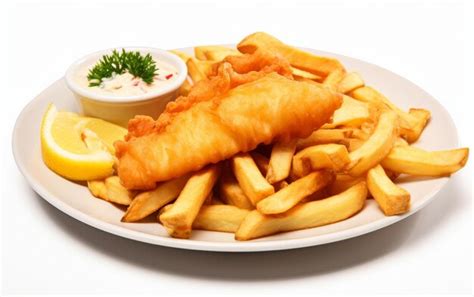 Premium Photo White Plate With Fried Fish And Fries