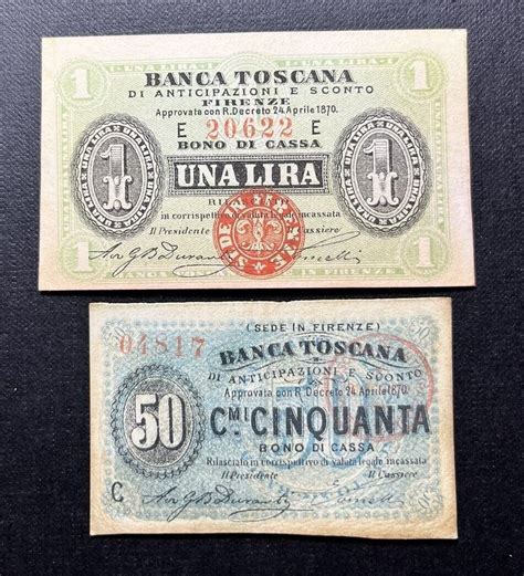 Italia 5 Banconote 1 Lira 50 Cent Banca Toscana 5 10 50 Cent