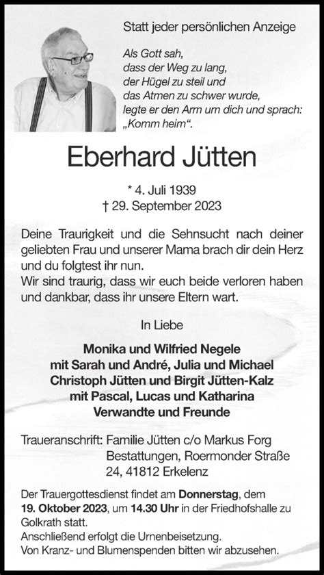 Traueranzeigen von Eberhard Jütten Aachen gedenkt