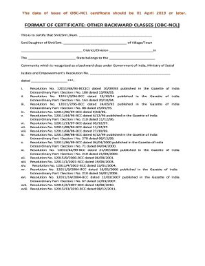 Fillable Online Admissions Nid FORMAT OF CERTIFICATE OTHER BACKWARD