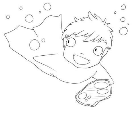 Coloriage Ponyo en nageant dessin gratuit à imprimer