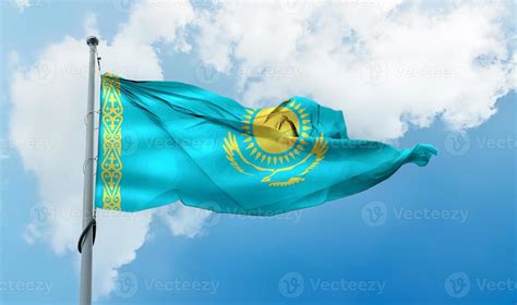 Kazakhstan Flag Realistic Waving Fabric Flag 9404691 Stock Photo At