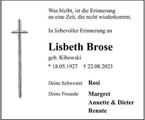 Traueranzeigen Von Lisbeth Brose Trauer Ms