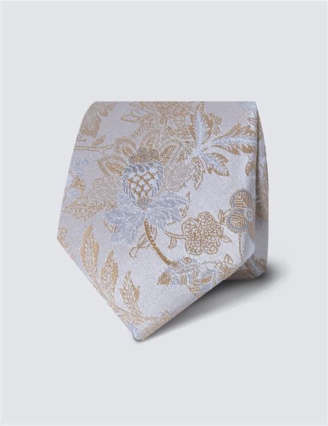 Gold Light Floral Tie Silk Hawes Curtis